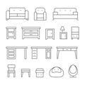 Living room furniture line icons set