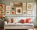 Living room gallery wall, home decor and wall art, framed art in the English country cottage interior, room for diy Royalty Free Stock Photo