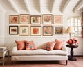 Living room gallery wall, home decor and wall art, framed art in the English country cottage interior, room for diy Royalty Free Stock Photo