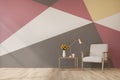 Living room, geometric pattern wall Royalty Free Stock Photo