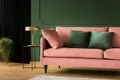 Living room glamour design, pink and green interior Royalty Free Stock Photo