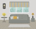 Living room in gray and yellow colors