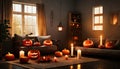 living room with halloween decorations