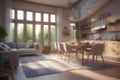 a living room that harmoniously merges rustic elegance with a seamless blend of contemporary and traditional aesthetics