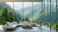 Living room in home and nature view -Interior design for residential artwork. Ai Generative Royalty Free Stock Photo