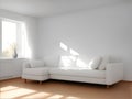 living room house interior minimal style white wall and couch by sunlit window generative AI illustration