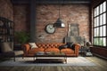 Living room industrial style. Generate Ai Royalty Free Stock Photo