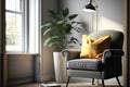 Living room interior.Armchair,pillow,lamp and table with plant in art deco style or modern classic.3d rendering Royalty Free Stock Photo