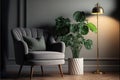 Living room interior.Armchair,pillow,lamp and table with plant in art deco style or modern classic.3d rendering Royalty Free Stock Photo