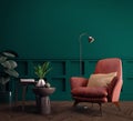 Living room interior.Armchair,pillow,lamp and table with plant in art deco style or modern classic Royalty Free Stock Photo