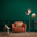 Living room interior.Armchair,pillow,lamp and table with plant in art deco style or modern classic. Royalty Free Stock Photo
