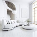 living room interior with big , sofa, pictures and houseplants Royalty Free Stock Photo