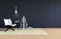 Living room interior with black wall and white Christmas tree for Christmas holiday Royalty Free Stock Photo