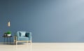 Living Room interior with blue velvet armchair and cabinet