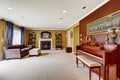 Living room interior with burgundy color wall