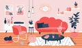 Living room interior. Cozy apartment design sofa armchair houseplants scandinavian style. House decoration vector illustration Royalty Free Stock Photo