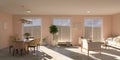 Living room interior, 3d render, 3d illustration carpet apartment concept minimalist stylish