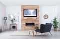 Living room interior with decorative fireplace and TV set