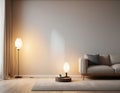 Living room interior with decorative lamps and gray sofa, Scandinavian style, 3d rendering. Royalty Free Stock Photo