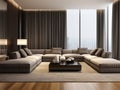 Living room interior design with big windows cityview