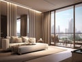 Living room interior design with big windows cityview