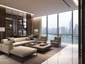 Living room interior design with big windows cityview
