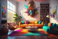 living room interior design with different paint colors