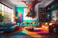living room interior design with different paint colors