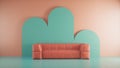 Living room interior design scene with sofa  peach wall on green floor  room interior mock up  empty room interior background Royalty Free Stock Photo