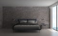 Minimal interior design concept of bedroom and brick texture wall background and sea view Royalty Free Stock Photo