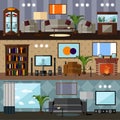 Living room interior with furniture. Concept vector illustration in flat style. Royalty Free Stock Photo