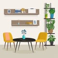 Living room interior with furniture and houseplant