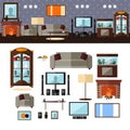 Living room interior with furniture. Vector