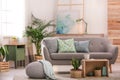 Living room interior with houseplants and sofa Royalty Free Stock Photo