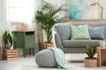 Living room interior with houseplants and sofa Royalty Free Stock Photo