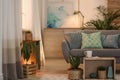 Living room interior with  houseplants and sofa Royalty Free Stock Photo