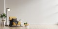 Living room interior has a yellow armchair on empty white wall background Royalty Free Stock Photo