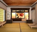 Living room interior, Japanese style. 3D rendering
