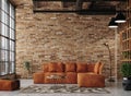 Living room interior in loft, industrial style Royalty Free Stock Photo