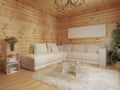 Living room interior in a log house. Royalty Free Stock Photo