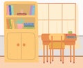 Living room interior. Premice with bookcase and table with chair decor accessories next to window Royalty Free Stock Photo
