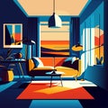 Living room interior with sofa, armchair, lamp and coffee table. Vector illustration. Generative AI Royalty Free Stock Photo