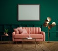 Living room interior.sofa,pillow,lamp and table with blank canvas in art deco style or modern classic. Royalty Free Stock Photo