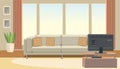 Living Room Interior with Sofa and TV Flat Vector Royalty Free Stock Photo