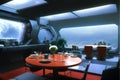 Living room interior of a starship. Stylish room interior design. Generative Artificial Intelligence