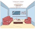Living room interior.Vector color hand drawing illustration Royalty Free Stock Photo