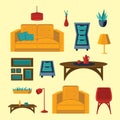 Living room interior vector illustration in flat style. Royalty Free Stock Photo