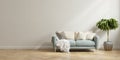 Living room interior wall mock up with sofa and plant on white wall background Royalty Free Stock Photo