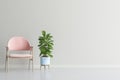 Living room interior wall mock up with velvet armchair and plant