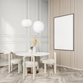 Living room interior with white empty poster, table, four chairs Royalty Free Stock Photo